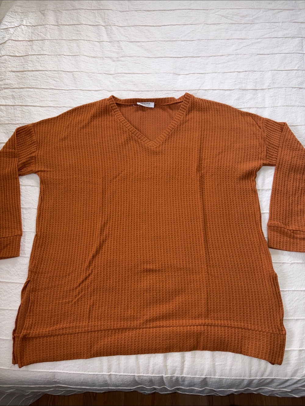 Zenana Outfitters V-Neck Waffle Knit Sweater - Burnt Orange - Picture 7 of 7
